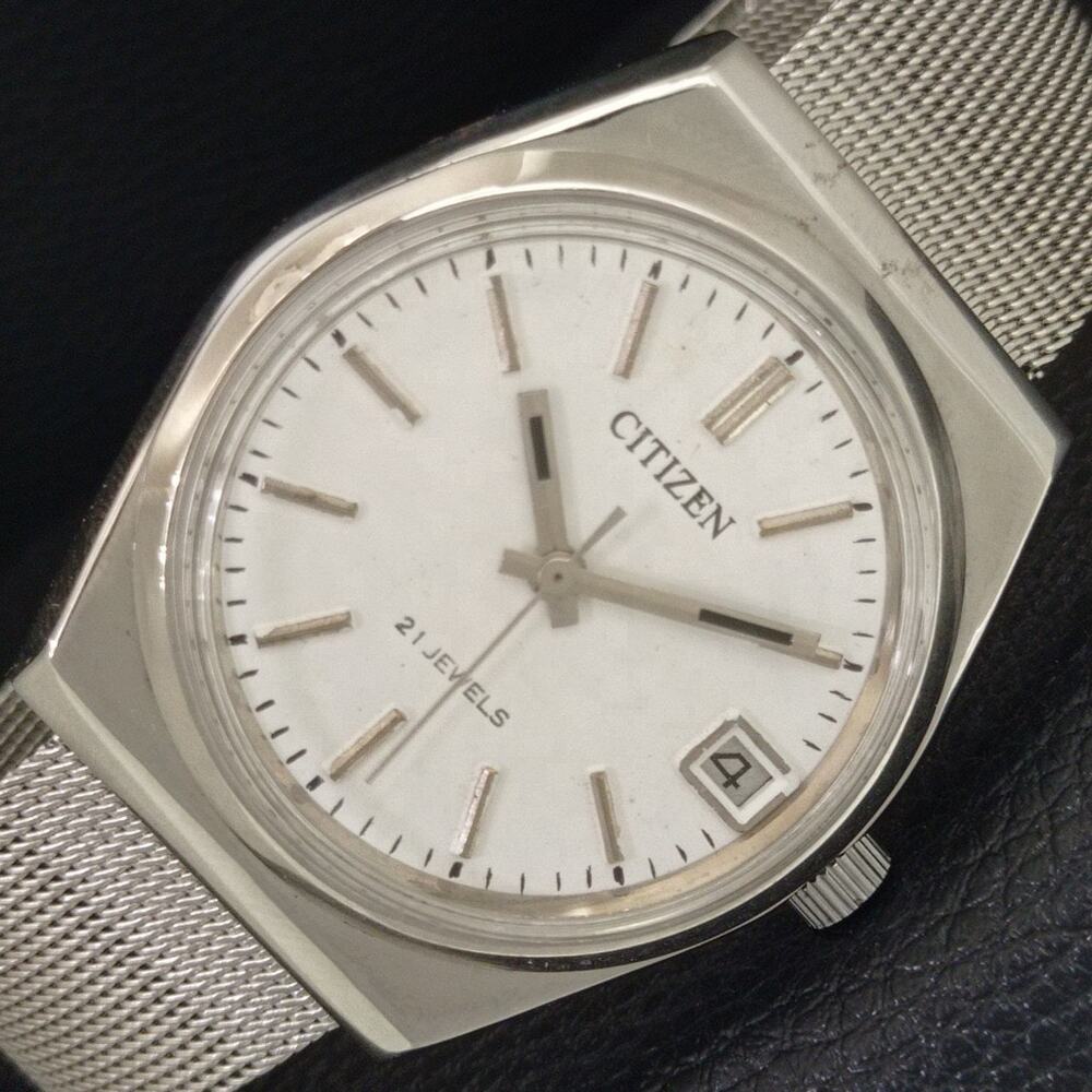 Vintage 1973 Citizen Manual Wound Mens Silver Watch W/Date & Silver accents